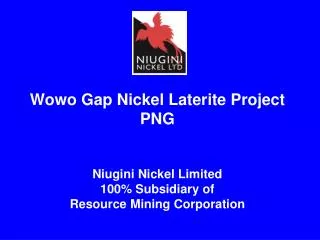 Wowo Gap Nickel Laterite Project PNG Niugini Nickel Limited 100% Subsidiary of Resource Mining Corporation