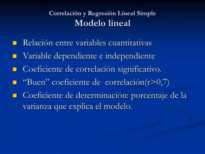 correlaci n y regresi n lineal simple modelo lineal