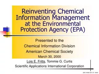 Reinventing Chemical Information Management at the Environmental Protection Agency (EPA)