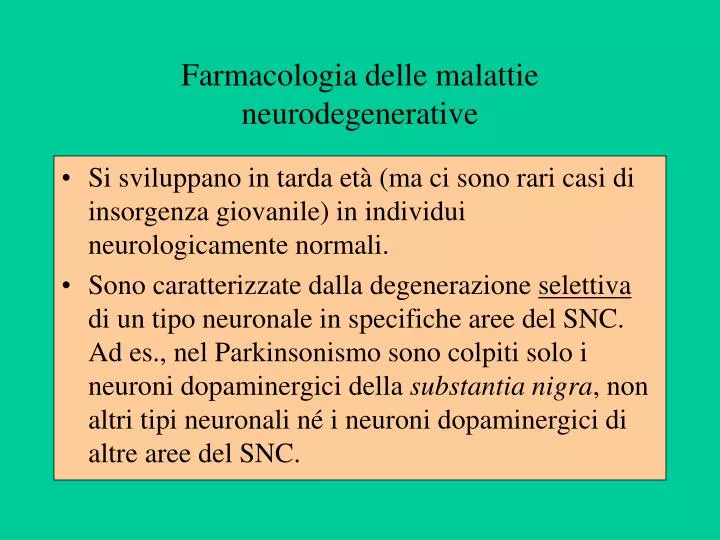 farmacologia delle malattie neurodegenerative