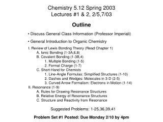 Chemistry 5.12 Spring 2003 Lectures #1 &amp; 2, 2/5,7/03