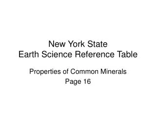 New York State Earth Science Reference Table