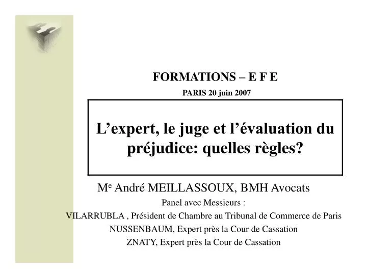 formations e f e paris 20 juin 2007 l expert le juge et l valuation du pr judice quelles r gles