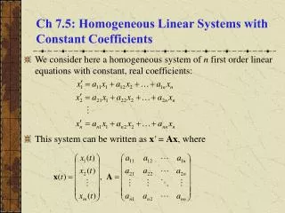 Ch 7.5: Homogeneous Linear Systems with Constant Coefficients
