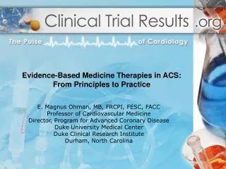 Evidence-Based Medicine Therapies in ACS: From Principles to Practice