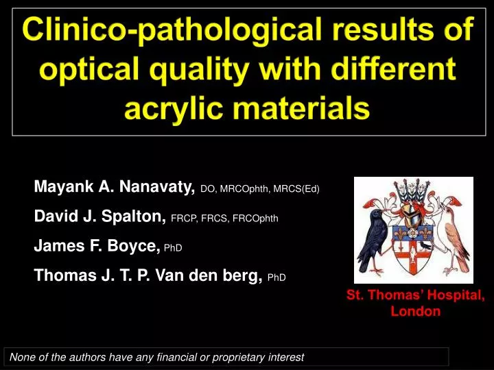 clinico pathological results of optical quality with different acrylic materials