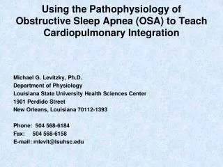 Using the Pathophysiology of Obstructive Sleep Apnea (OSA) to Teach Cardiopulmonary Integration