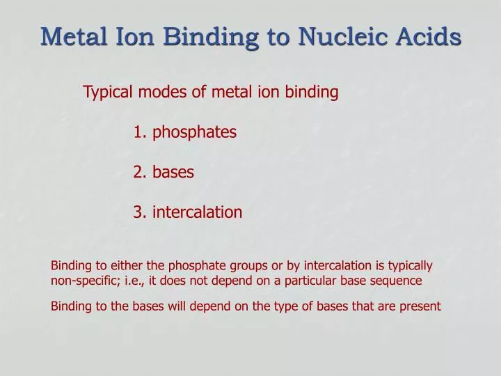 metal ion binding to nucleic acids