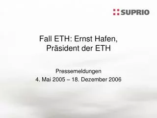 Fall ETH: Ernst Hafen, Präsident der ETH