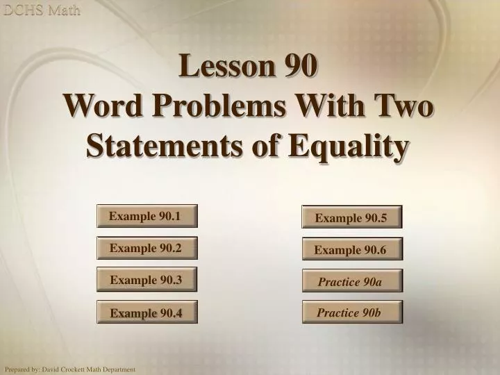 lesson 90 word problems with two statements of equality