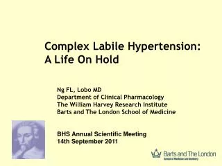 Ng FL, Lobo MD Department of Clinical Pharmacology The William Harvey Research Institute Barts and The London School of