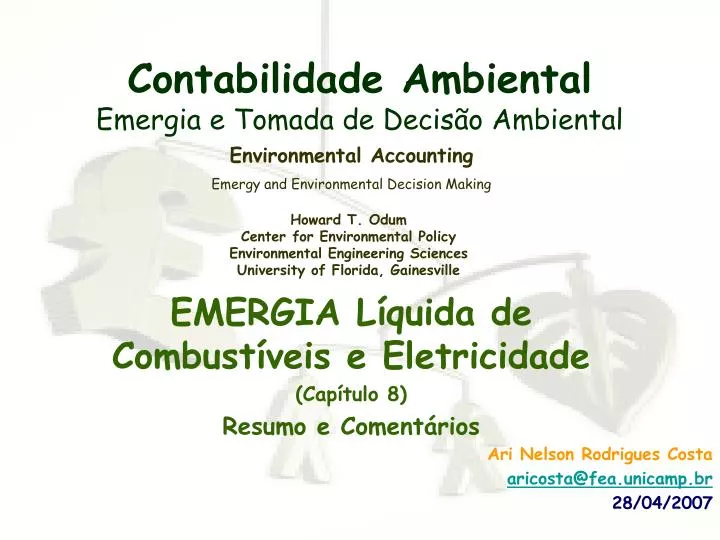 contabilidade ambiental emergia e tomada de decis o ambiental