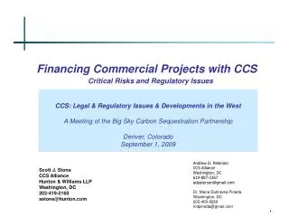 Financing Commercial Projects with CCS Critical Risks and Regulatory Issues
