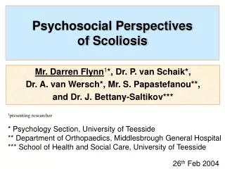 Psychosocial Perspectives of Scoliosis