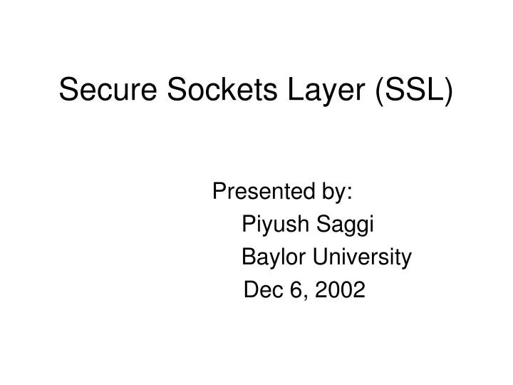secure sockets layer ssl