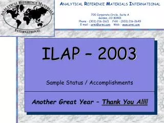 ILAP – 2003 Sample Status / Accomplishments