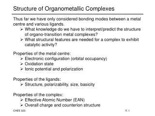 Structure of Organometallic Complexes