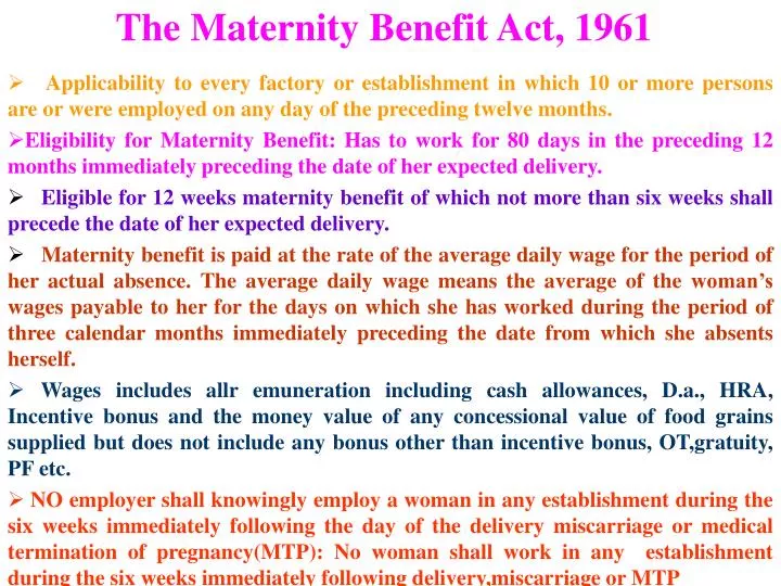 the maternity benefit act 1961