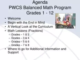 Agenda PWCS Balanced Math Program Grades 1 - 12