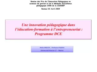 Une innovation pédagogique dans l’éducation-formation à l’entrepreneuriat : Programme DCE