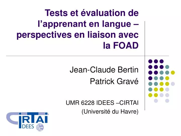 tests et valuation de l apprenant en langue perspectives en liaison avec la foad