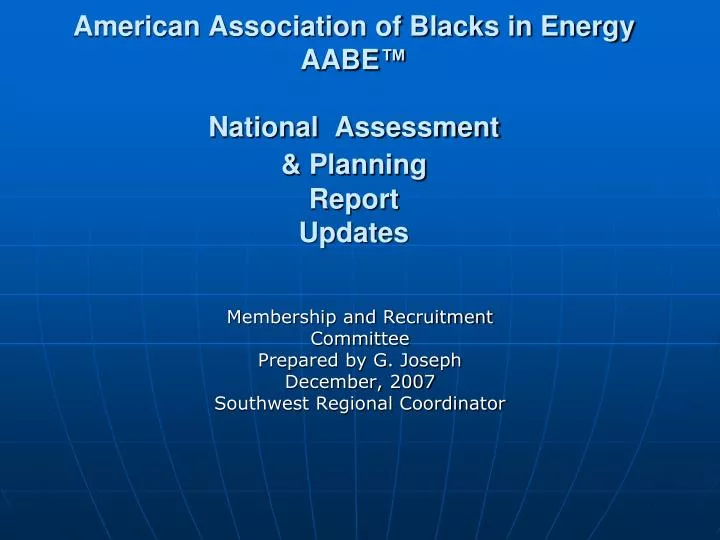 american association of blacks in energy aabe national assessment planning report updates