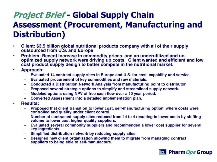 project brief global supply chain assessment procurement manufacturing and distribution