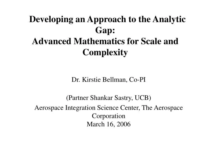 developing an approach to the analytic gap advanced mathematics for scale and complexity