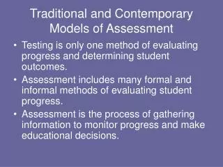 Traditional and Contemporary Models of Assessment