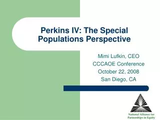Perkins IV: The Special Populations Perspective