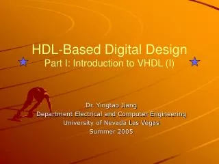 HDL-Based Digital Design Part I: Introduction to VHDL (I)