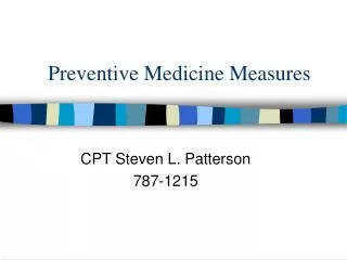 Preventive Medicine Measures