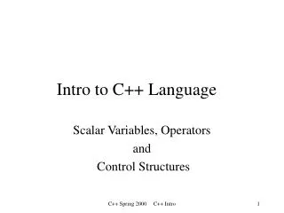Intro to C++ Language