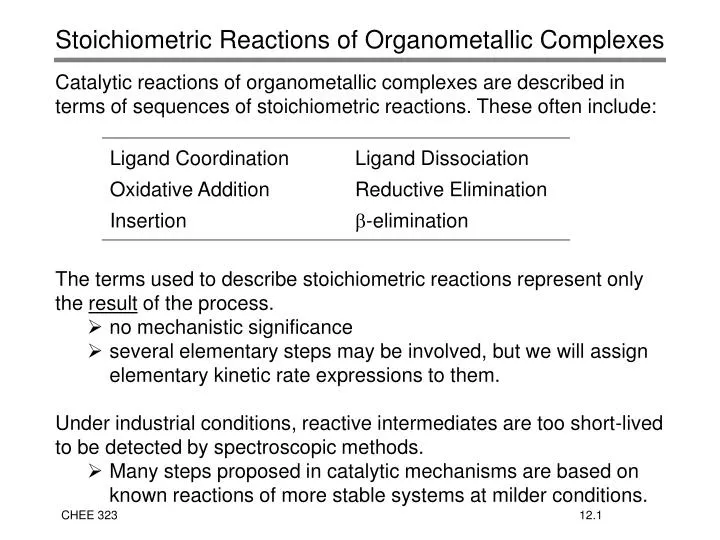 stoichiometric reactions of organometallic complexes