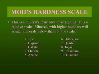 MOH’S HARDNESS SCALE