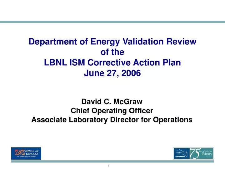 department of energy validation review of the lbnl ism corrective action plan june 27 2006