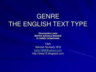 GENRE THE ENGLISH TEXT TYPE