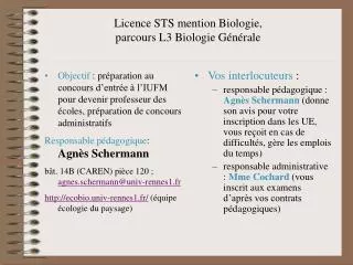 Licence STS mention Biologie, parcours L3 Biologie Générale