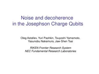 Noise and decoherence in the Josephson Charge Qubits