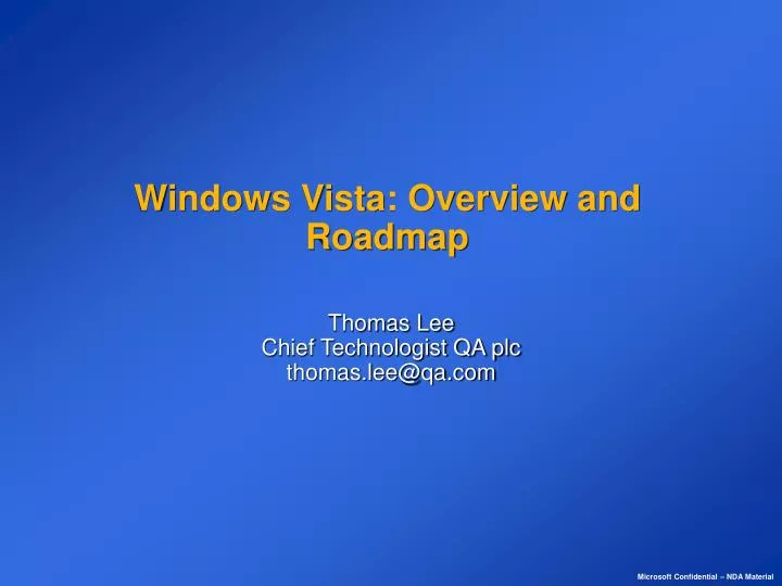 windows vista overview and roadmap