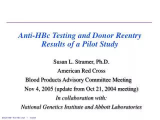 Anti-HBc Testing and Donor Reentry Results of a Pilot Study