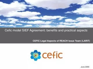 Cefic model SIEF Agreement: benefits and practical aspects CEFIC Legal As
