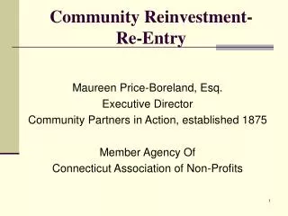 Community Reinvestment- Re-Entry