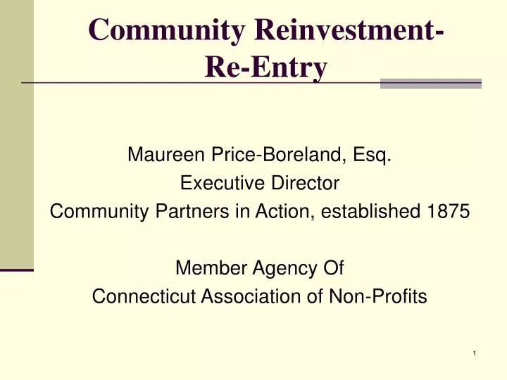 community reinvestment re entry