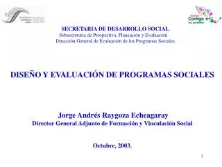 SECRETARIA DE DESARROLLO SOCIAL Subsecretaria de Prospectiva, Planeación y Evaluación Dirección General de Evaluación