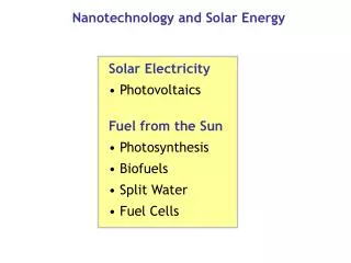 Nanotechnology and Solar Energy