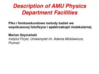 Description of AMU Physics Department Facilities