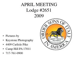 APRIL MEETING Lodge #2651 2009