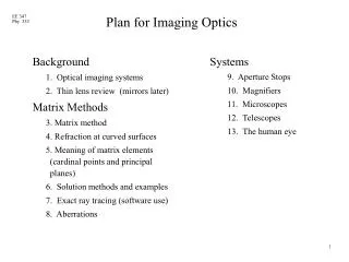 Plan for Imaging Optics