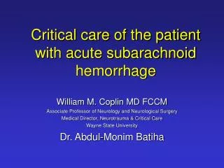 Critical care of the patient with acute subarachnoid hemorrhage